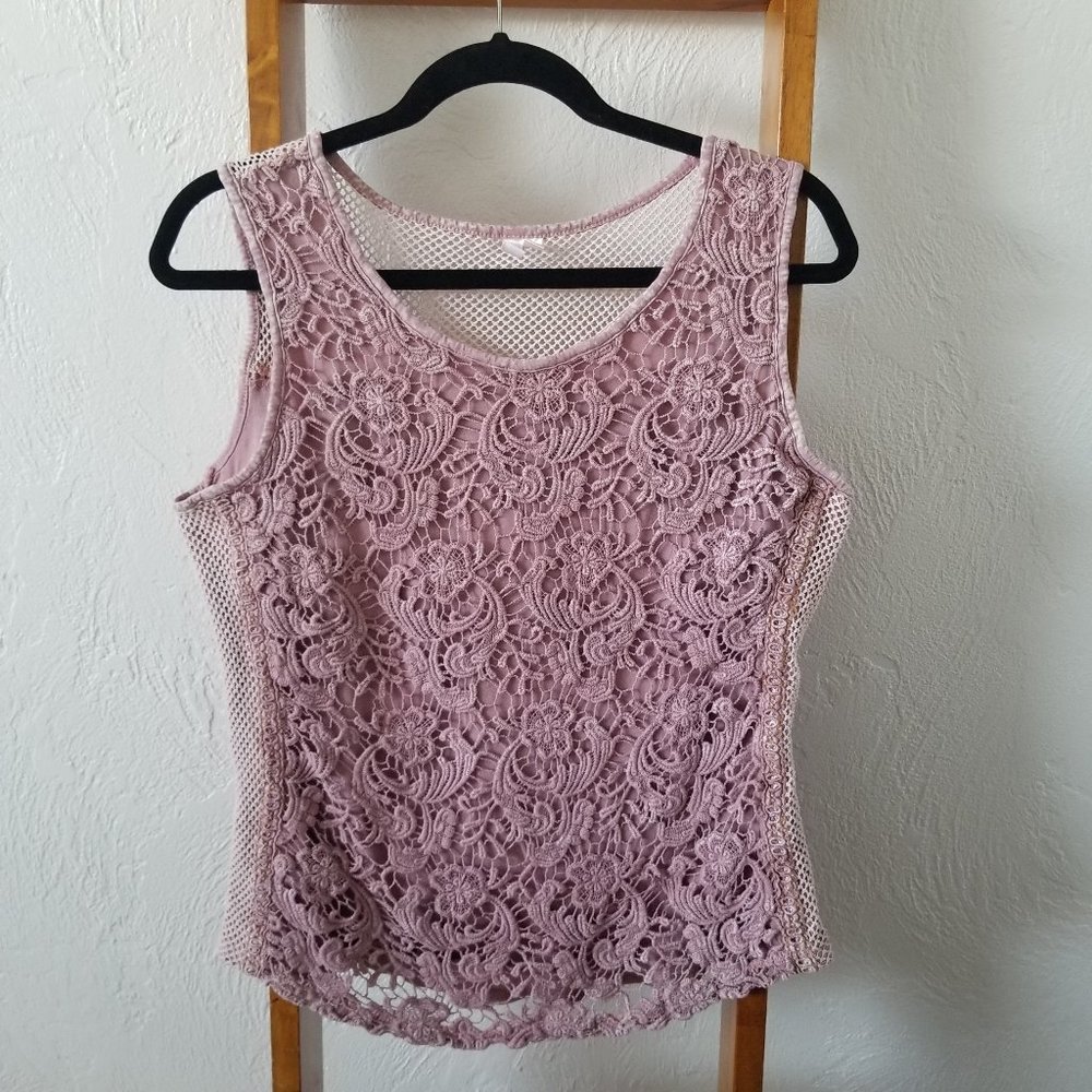 Floral Design Lapis Lavender Tank Top with Lace and Net SizeS
